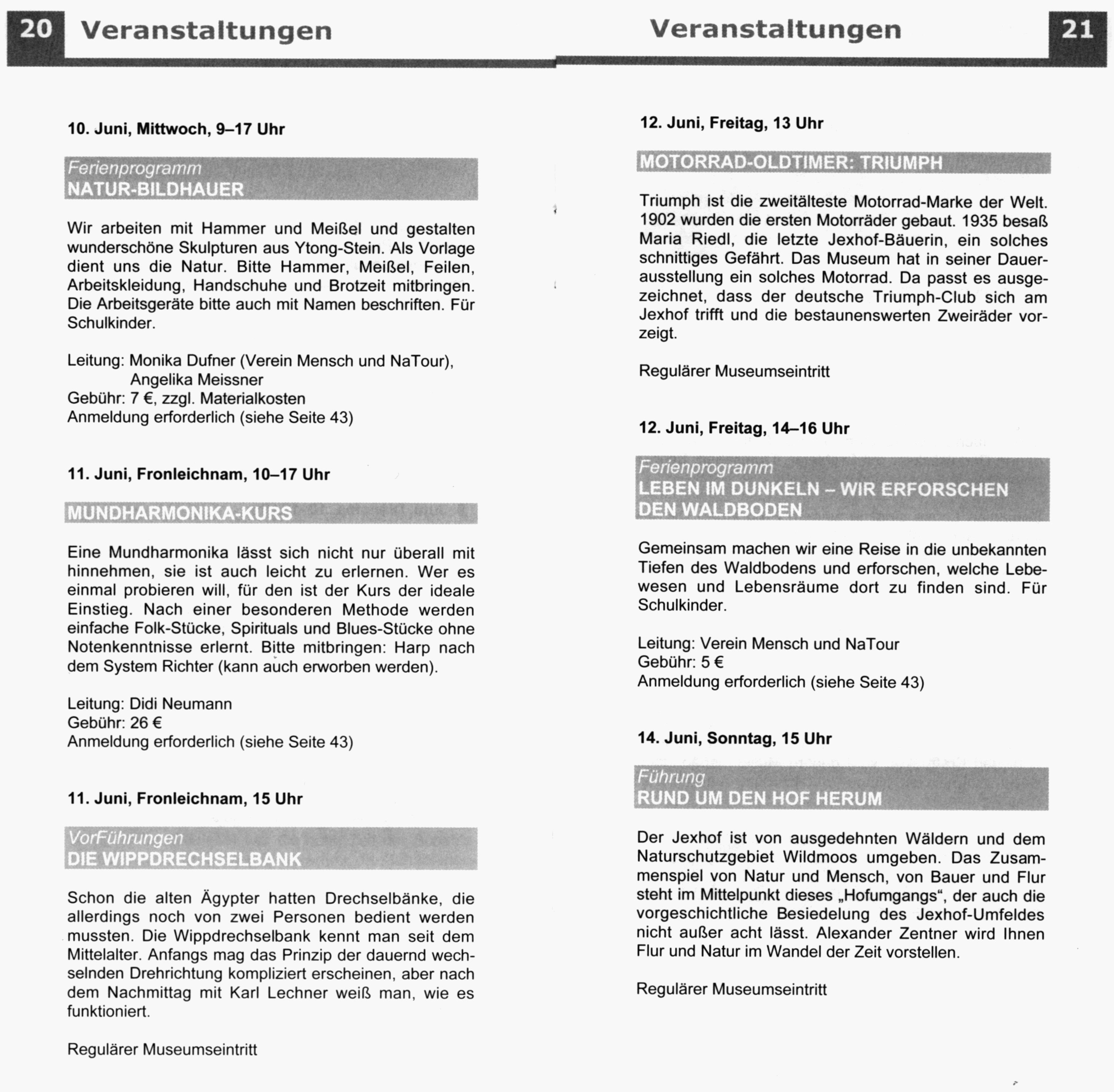 Jahresprogramm des Jexhof